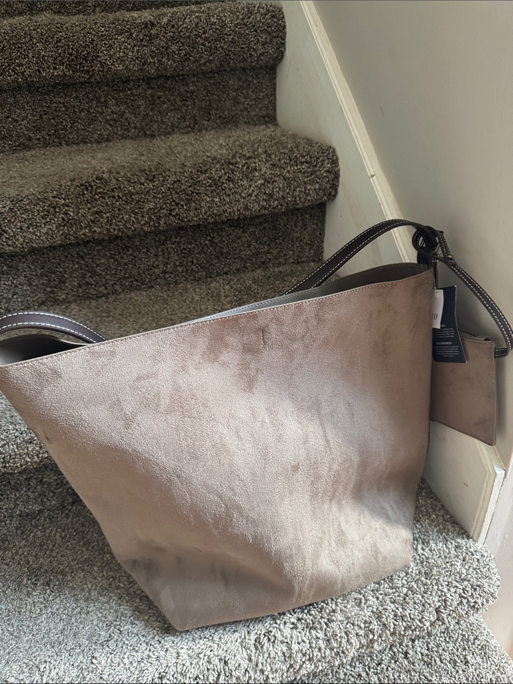 GAP Taupe Suede Shoulder Tote with Dark Trim - Picture 8 of 8